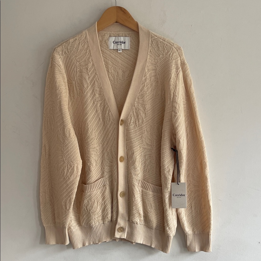 Corridor Organic Beige Men's Cardigan Sweater